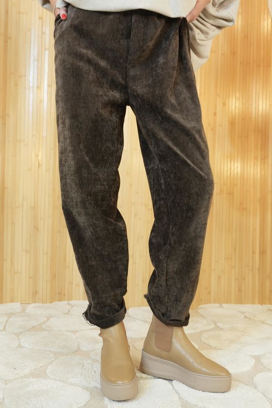 Stretch Velour Tapered Pant Chocolate /7=